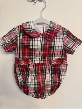 The Beaufort Bonnet Company NWT Red Green Plaid Peter Pan Collar Bubble Romper